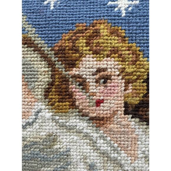 C&F Enterprises Handmade Wool Woolen Needlepoint Angel Pillow 14" x 14" - Picture 2 of 5